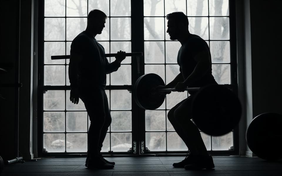 A coach guiding a client through a lift in a gym